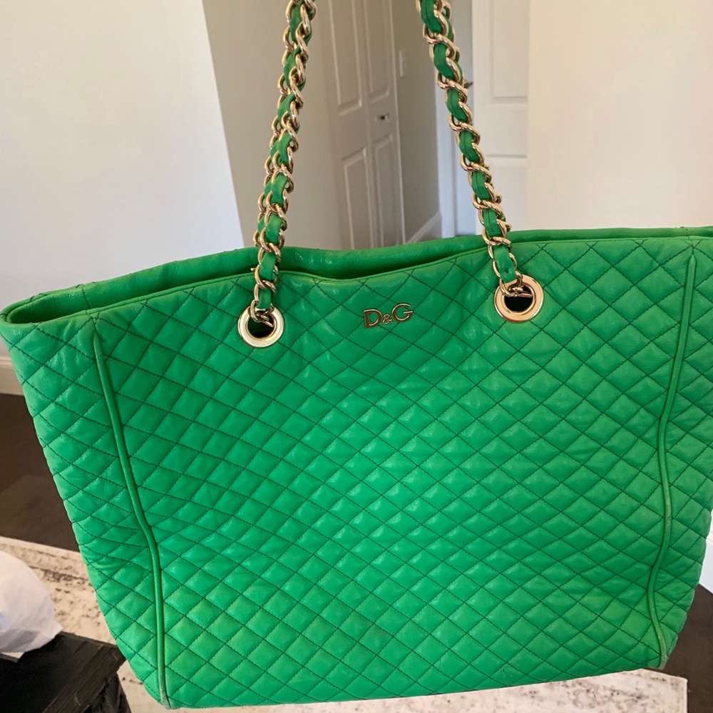 D&G Green Quilted Lily Glam Tote Bag